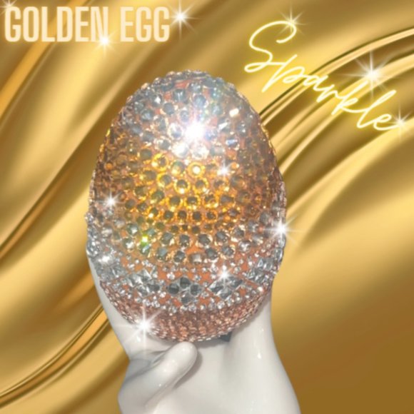 Gold Crystal Rhinestone Luxury Easter Egg W/Ceramic Egg Hand Holder, Easter Gift - Picture 8 of 16